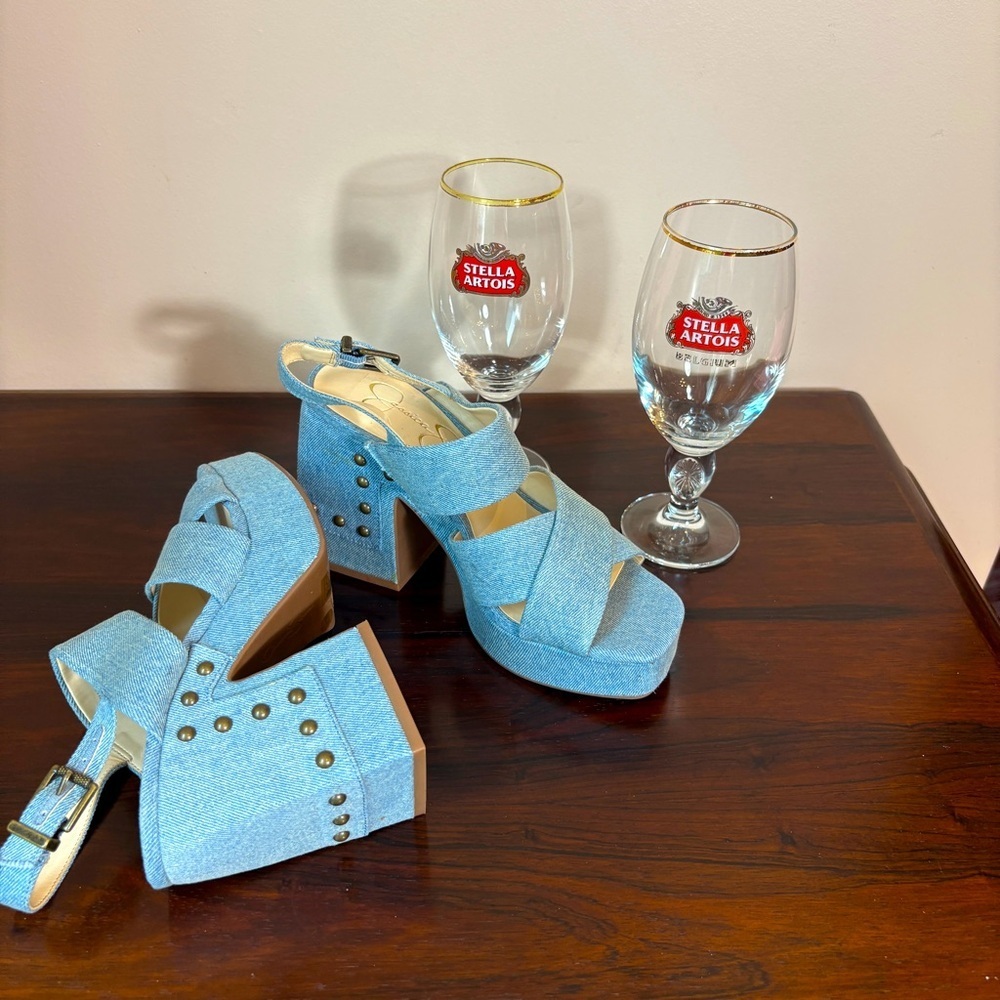 Stylish Blue Denim studded Platform Heels by Jessica Simpson NWOT